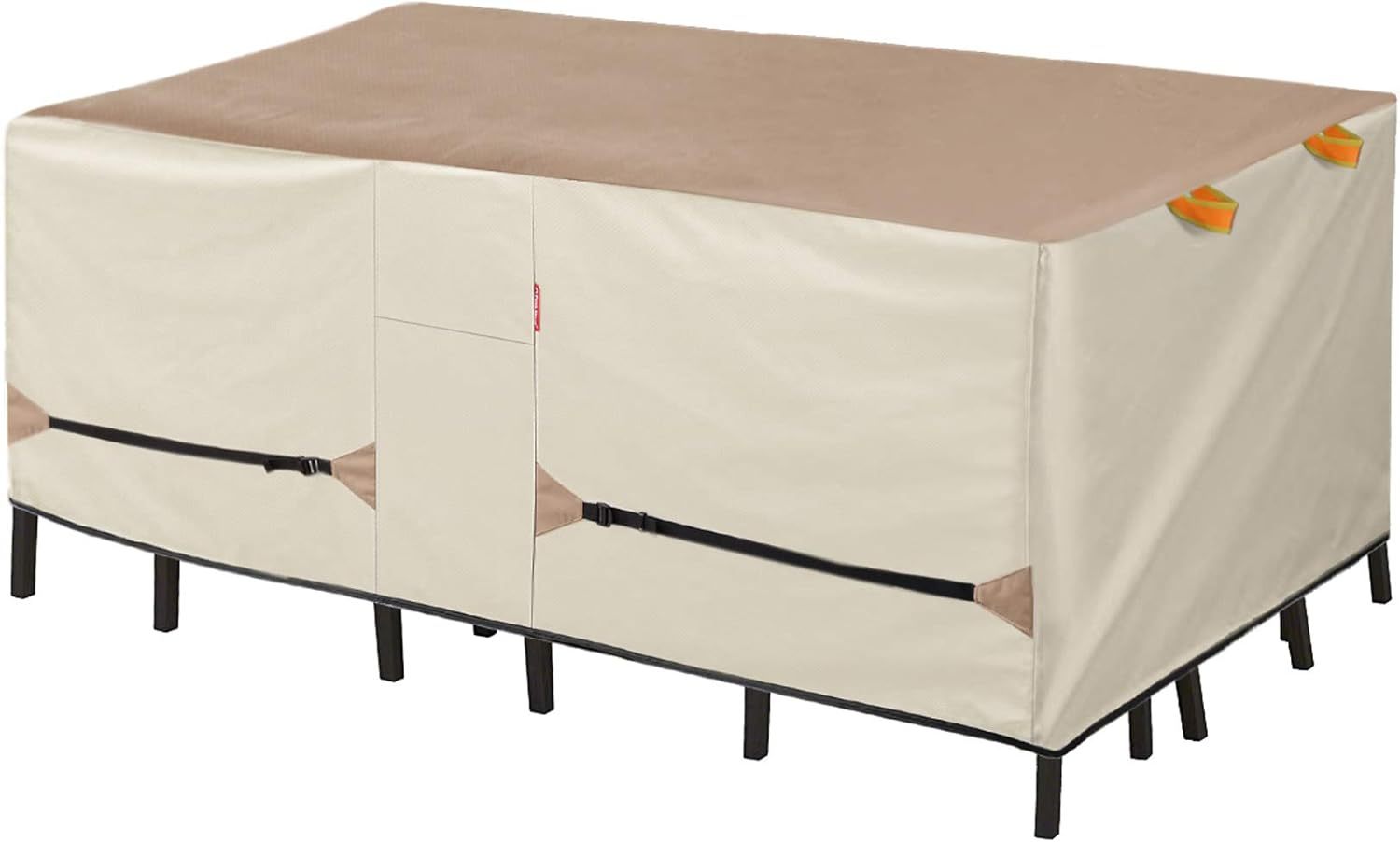 Patio Table Cover - Waterproof Outdoor Dining Table and Chairs Furniture Set Cover Rectangular - 125 x 73 inch, Light Tan & Khaki
