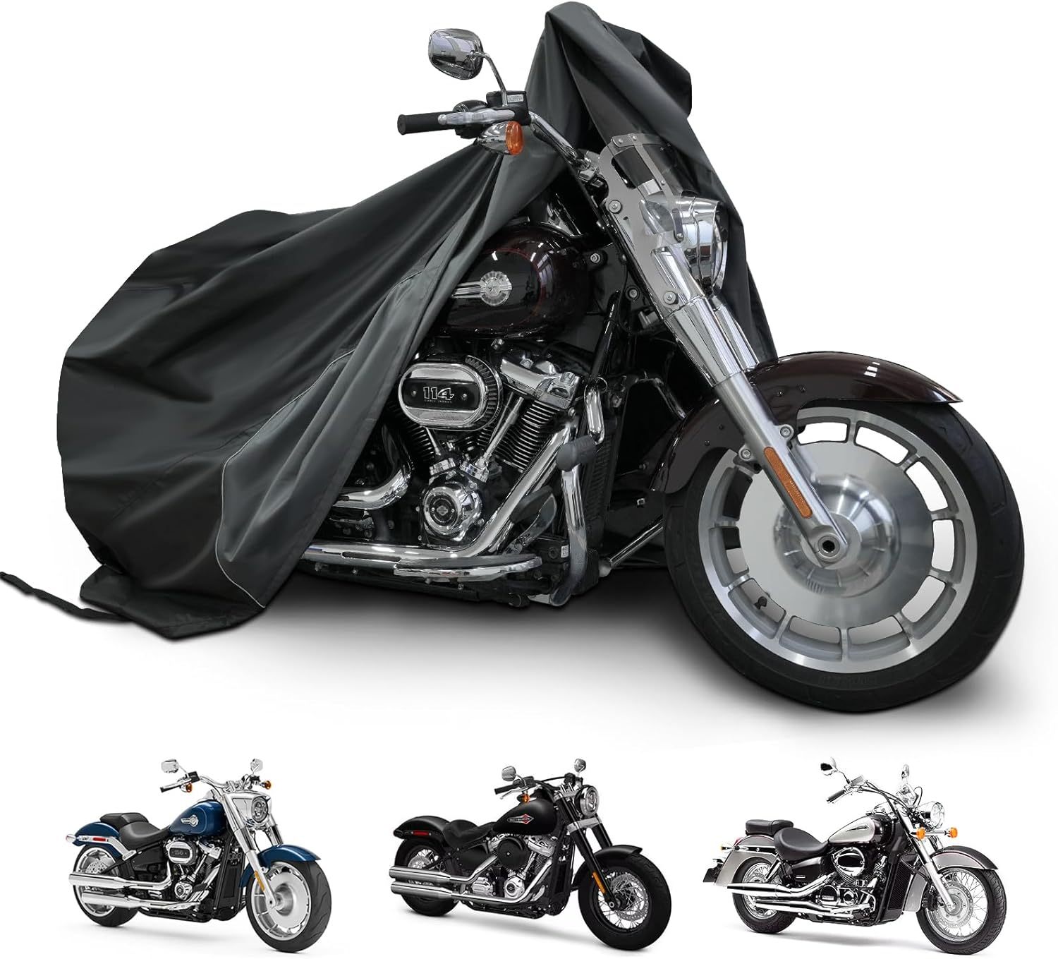 New Generation Motorcycle Cover All Weather Black XXXL Large-Waterproof Outdoor Protects Fits up to 118 inch for Harley Davidson, Honda, Suzuki, Yamaha and More