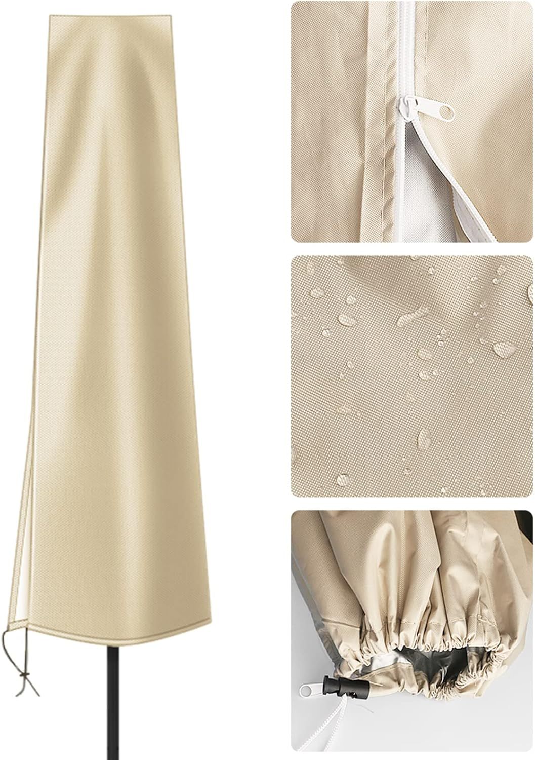 Umbrella Covers for Outdoor Umbrellas - Small Patio Umbrella Cover for 6 ft to 9 ft Outdoor Table Umbrella - Waterproof Windproof Anti-UV Garden Parasol Covers, Khaki