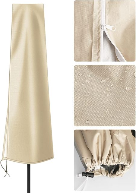 Umbrella Covers for Outdoor Umbrellas - Small Patio Umbrella Cover for 6 ft to 9 ft Outdoor Table Umbrella - Waterproof Windproof Anti-UV Garden Parasol Covers, Khaki