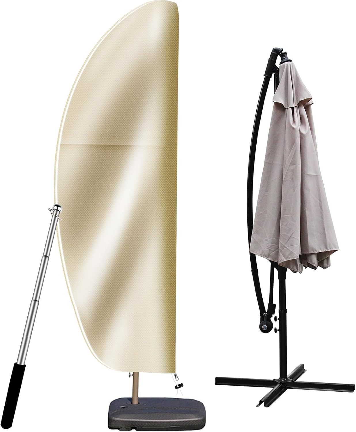Patio Umbrella Cover 9Ft To 14Ft - Waterproof Offset Cantilever Umbrella Covers With Sturdy Zipper - Durable Hanging Banana Style Parasol Cover For Garden Beach Umbrellas, Khaki