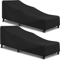 Waterproof Patio Chaise Lounge Cover, 2 Pack of Pool Lounge Chair Covers for Outside Stackable Cushions and Outdoor Furniture, 80" x 30" x 26" H, Black