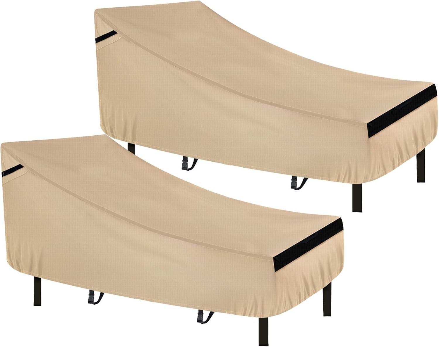 Waterproof Patio Lounge Chair Cover - Outdoor Chaise Lounge Covers with Heavy Duty Material, 420D Waterproof Outdoor Chairs Cover 76L x 32W x 32H inch Golden (2 PACK)
