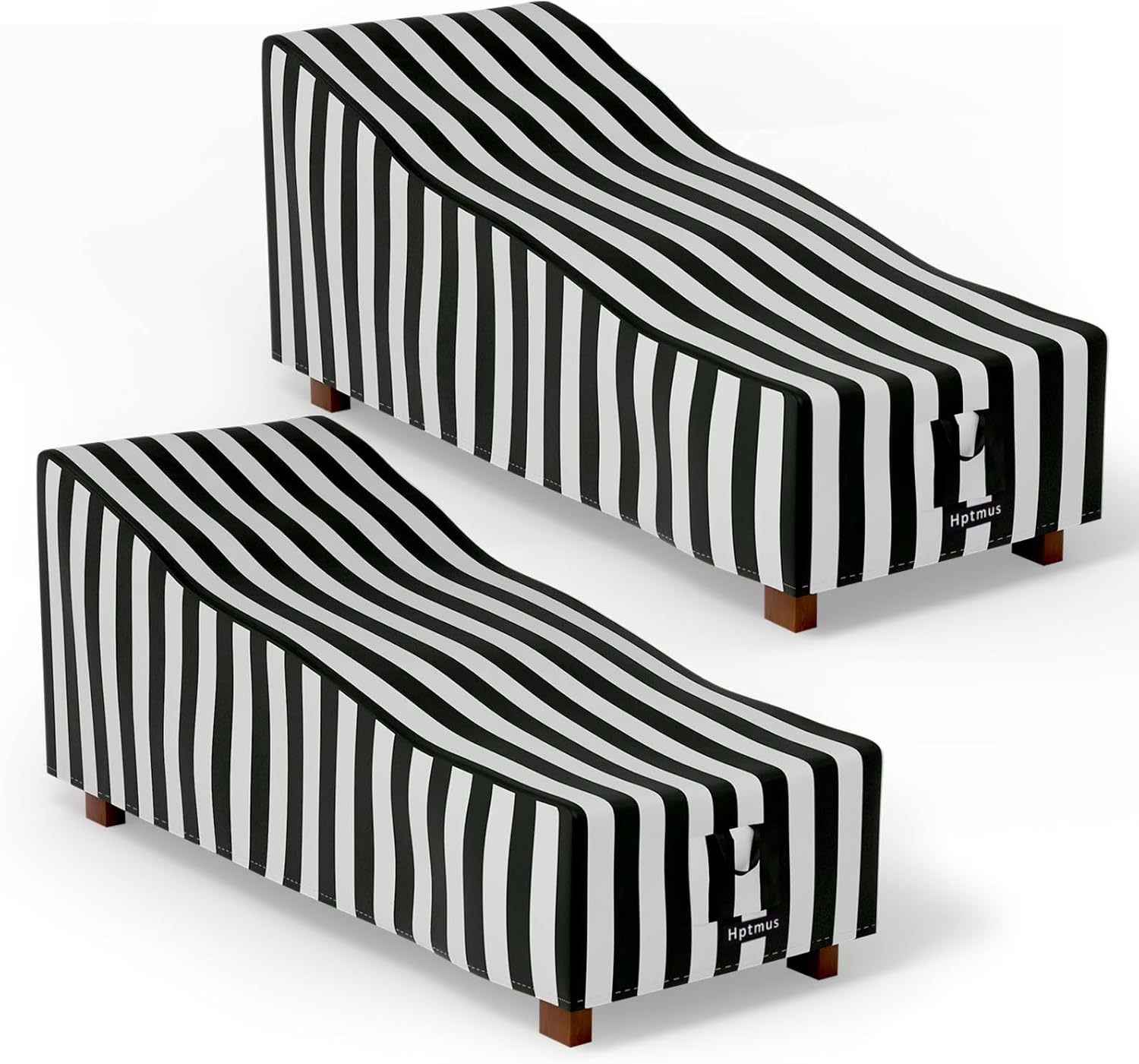 2Pcs Outdoor Chaise Lounge Covers - Patio Chaise Lounge Covers Waterproof Heavy Duty Outdoor Lounge Chair Covers Patio Furniture Covers, 84" L x 32" W x 32" H/Black&White Stripe