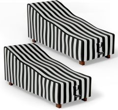 2Pcs Outdoor Chaise Lounge Covers - Patio Chaise Lounge Covers Waterproof Heavy Duty Outdoor Lounge Chair Covers Patio Furniture Covers, 84" L x 32" W x 32" H/Black&White Stripe