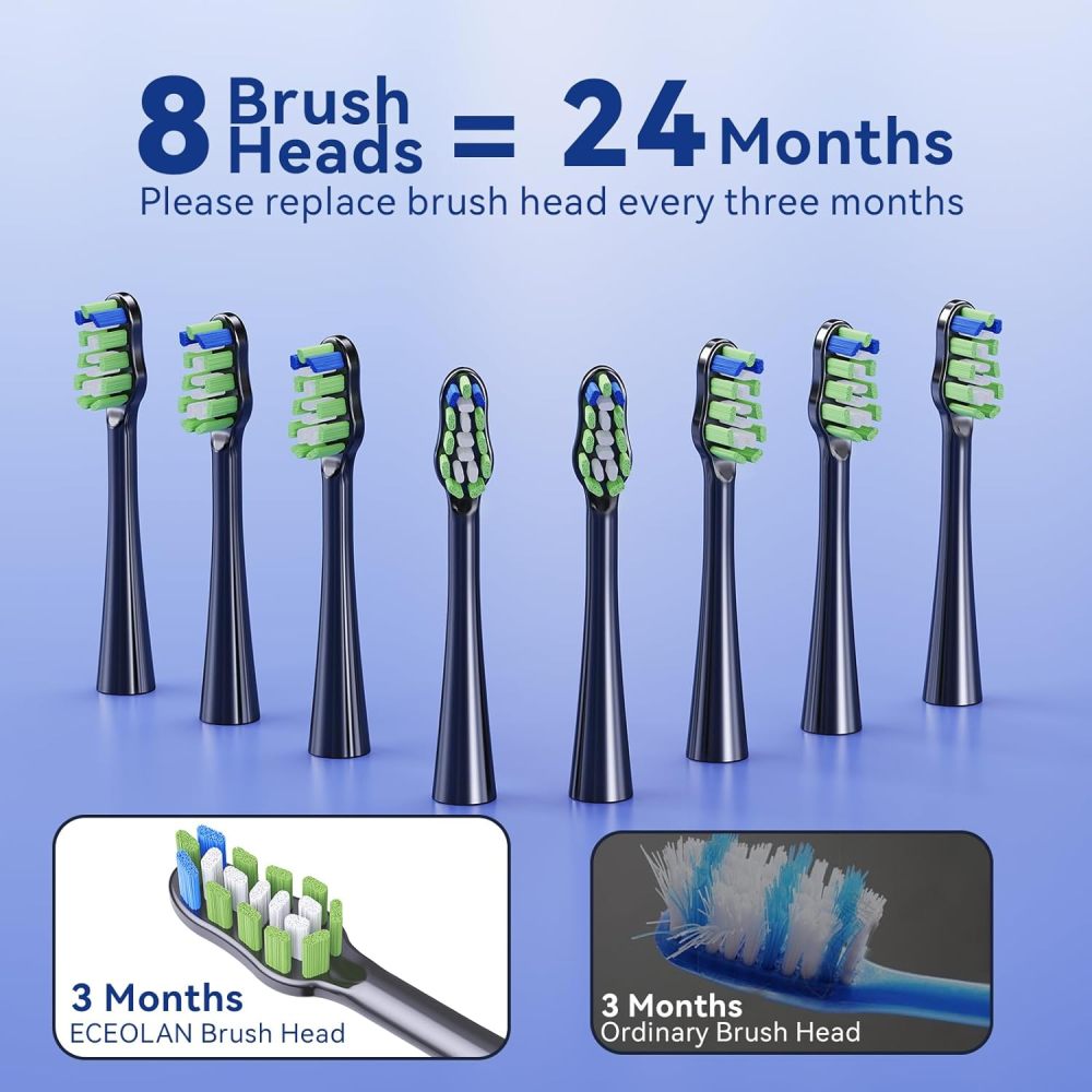 Electric Toothbrush for Adults, Rechargeable Sonic Toothbrush, IPX7 Waterproof Travel Toothbrush Set with Case, 8 Brush Heads