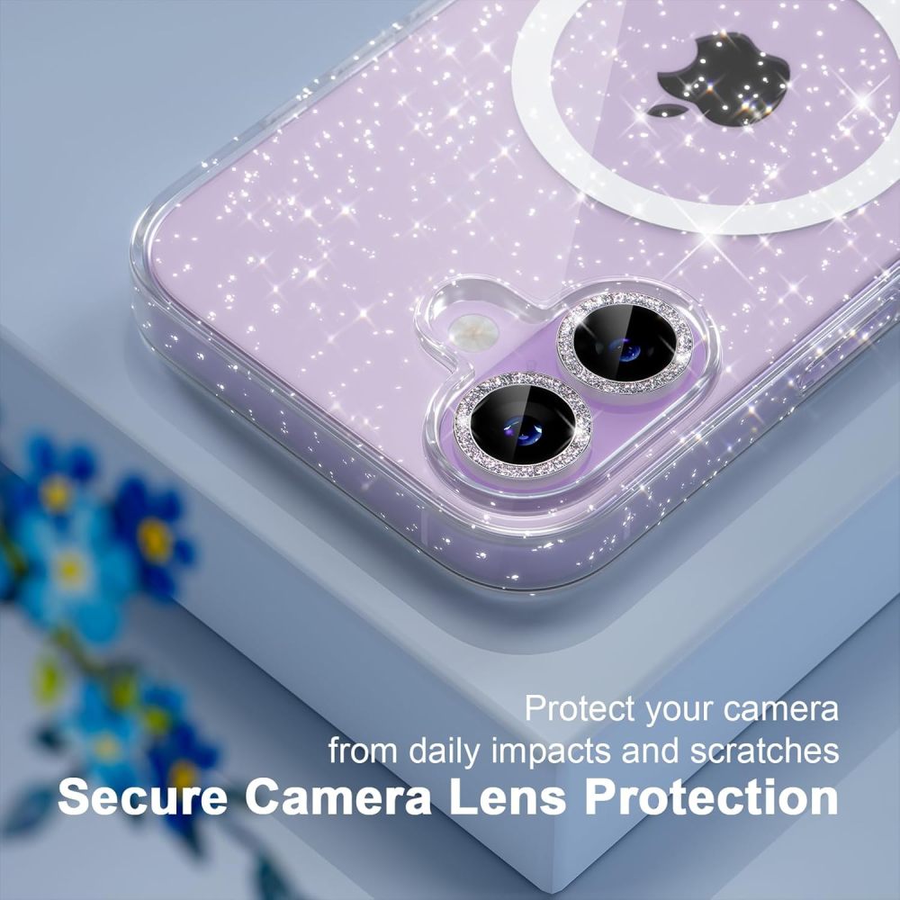 Choiche Magnetic for iPhone 17 Case Compatible with MagSafe, Women Cute Glitter Sparkly Phone Case with Diamond Camera Lens Protectors, Military-Grade Drop Protection 6.3" (Clear)