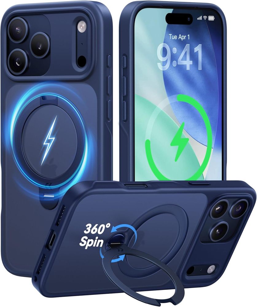 CASEKOO Official Blue for iPhone 17 Pro Max Case with 360 Spin Magnetic Stand [Camera Protection] [18FT Military Grade Protection] [Fit for MagSafe] Shockproof Ring Grip Matte 6.9 Inch