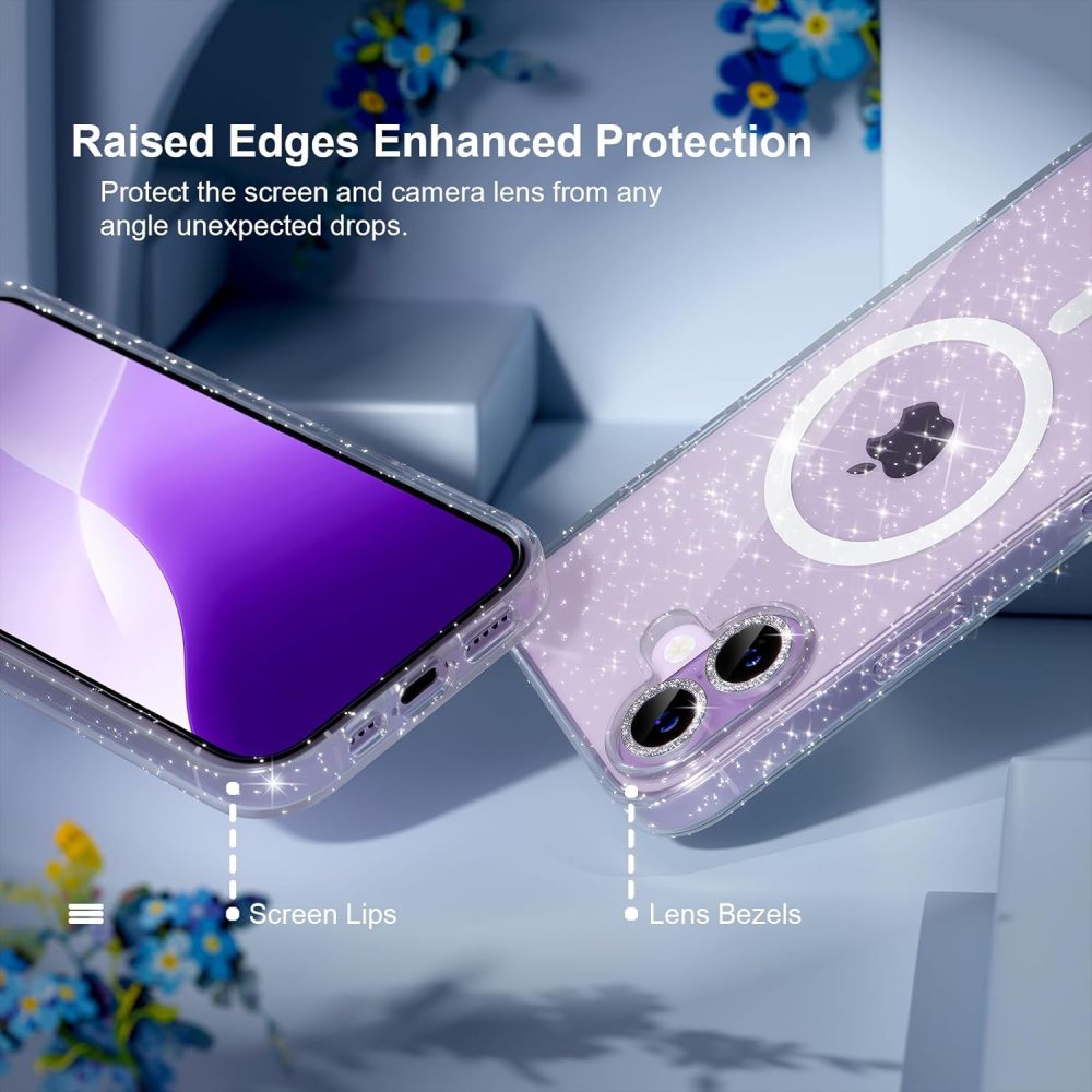 Choiche Magnetic for iPhone 17 Case Compatible with MagSafe, Women Cute Glitter Sparkly Phone Case with Diamond Camera Lens Protectors, Military-Grade Drop Protection 6.3" (Clear)