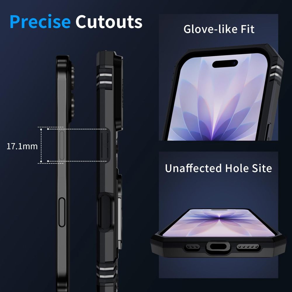 for iPhone 17 Case with HD Screen Protector & Slide Camera Cover & Rotated Ring Kickstand, [Military-Grade] Rugged Heavy Duty Protective Phone Case for iPhone 17 6.3 inch, Black