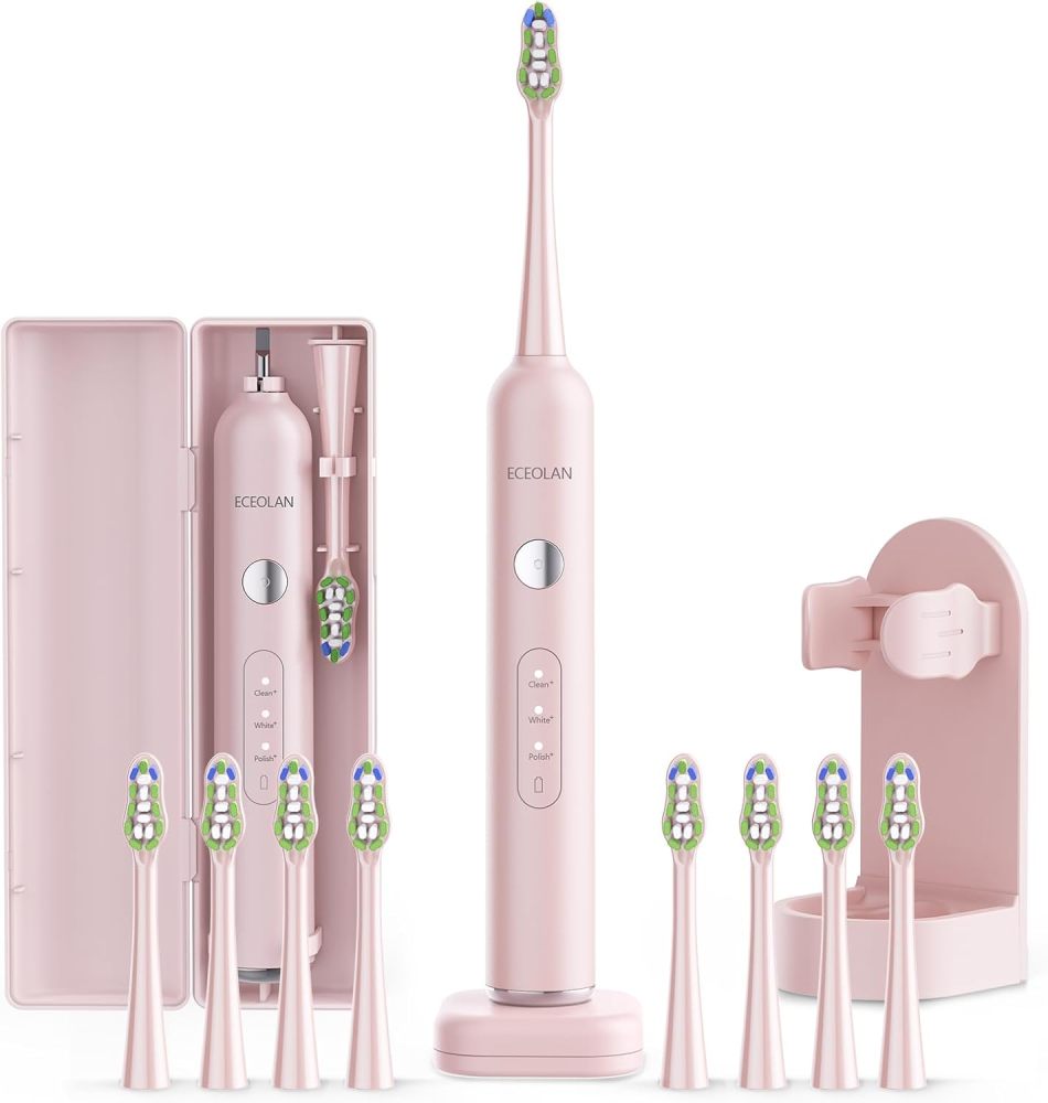 Electric Toothbrush for Adults, Rechargeable Sonic Toothbrush, IPX7 Waterproof Travel Toothbrush Set with Case, 8 Brush Heads