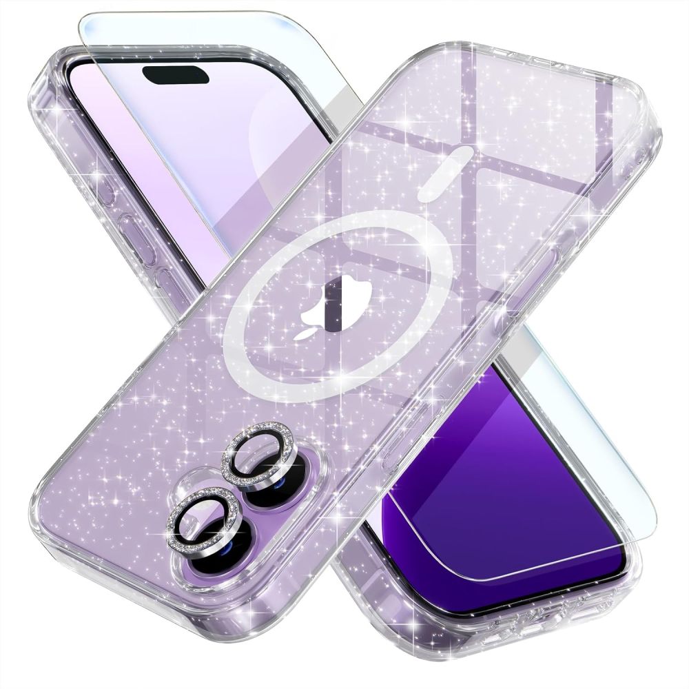 Choiche Magnetic for iPhone 17 Case Compatible with MagSafe, Women Cute Glitter Sparkly Phone Case with Diamond Camera Lens Protectors, Military-Grade Drop Protection 6.3" (Clear)