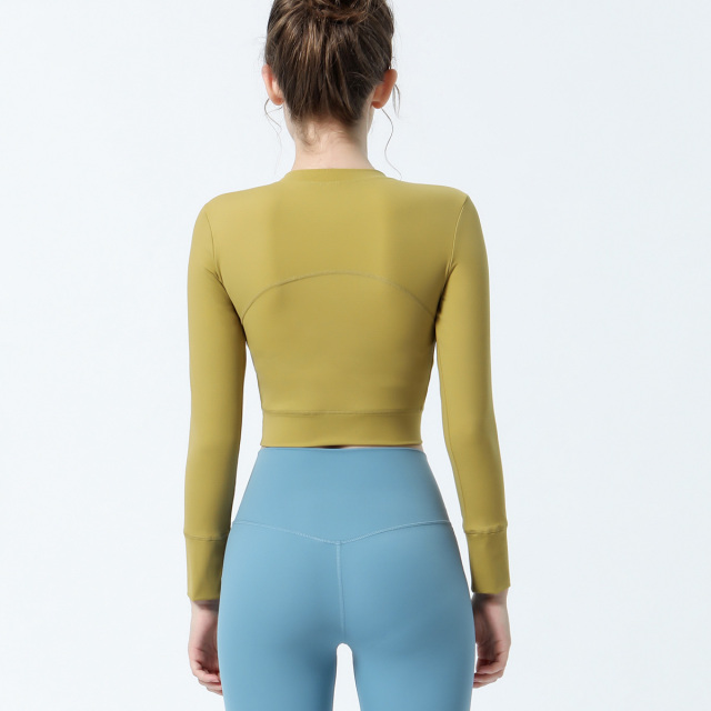 Women slide zipper long sleeve compress t shirt
