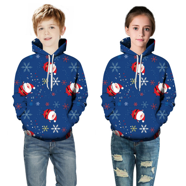 Fashion kids Merry christmas wholesale custom Sublimation print logo hoodie over size long sleeve hoodie