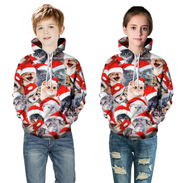 High quality christmas kids wholesale custom Sublimation print logo hoodie over size long sleeve hoodie