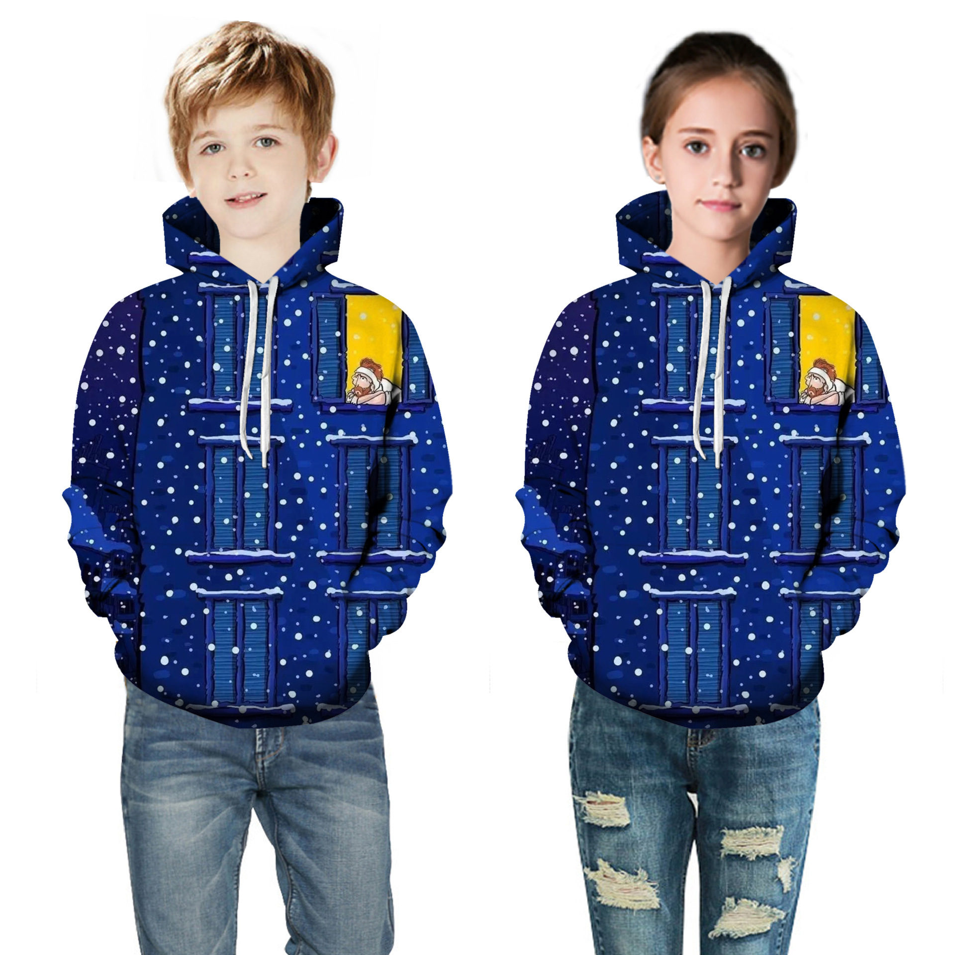 Hot sale High quality christmas kids wholesale custom Sublimation print logo hoodie over size long sleeve hoodie