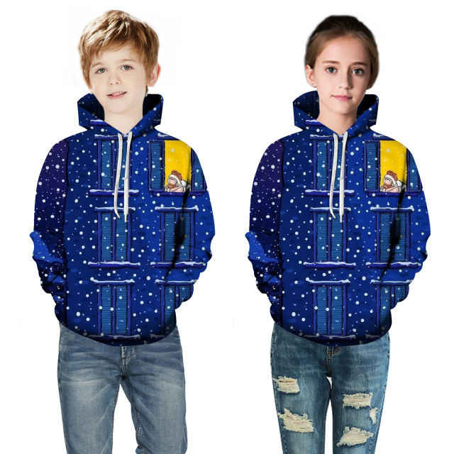 Hot sale High quality christmas kids wholesale custom Sublimation print logo hoodie over size long sleeve hoodie
