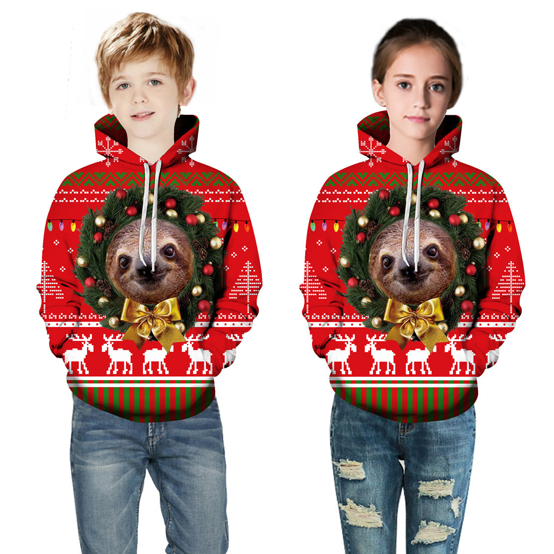 High quality christmas kids wholesale custom Sublimation print logo hoodie over size long sleeve hoodie