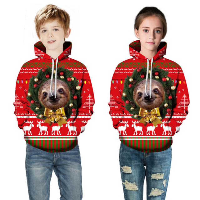 High quality christmas kids wholesale custom Sublimation print logo hoodie over size long sleeve hoodie
