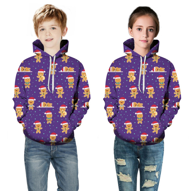 Fashion kids Merry christmas wholesale custom Sublimation print logo hoodie over size long sleeve hoodie