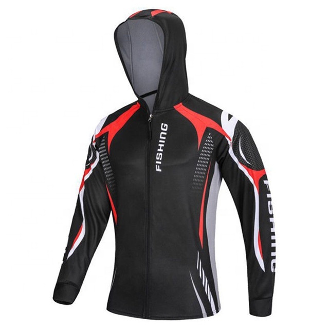 Long sleeve fishing hoodie shirt fully printed sun protective fishing shirt jersey