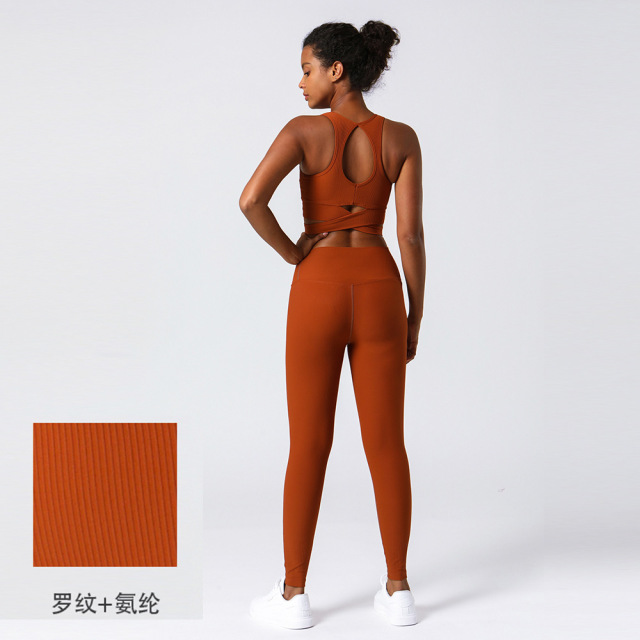 Women yoga pants and bra tops one set running gym fitness wear tops and leggings rib materials.