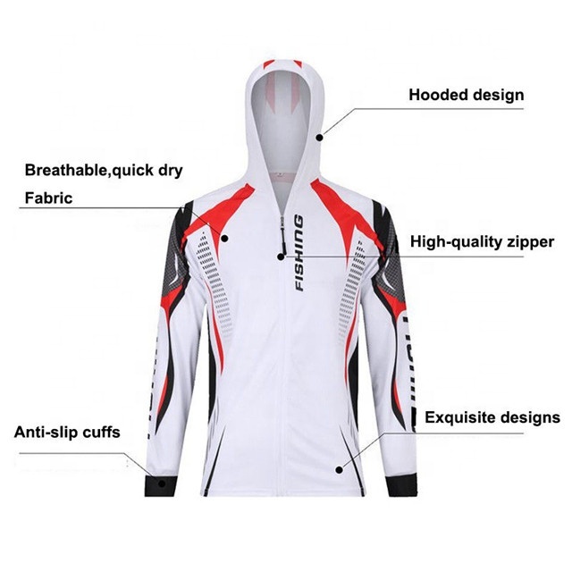 Long sleeve fishing hoodie shirt fully printed sun protective fishing shirt jersey
