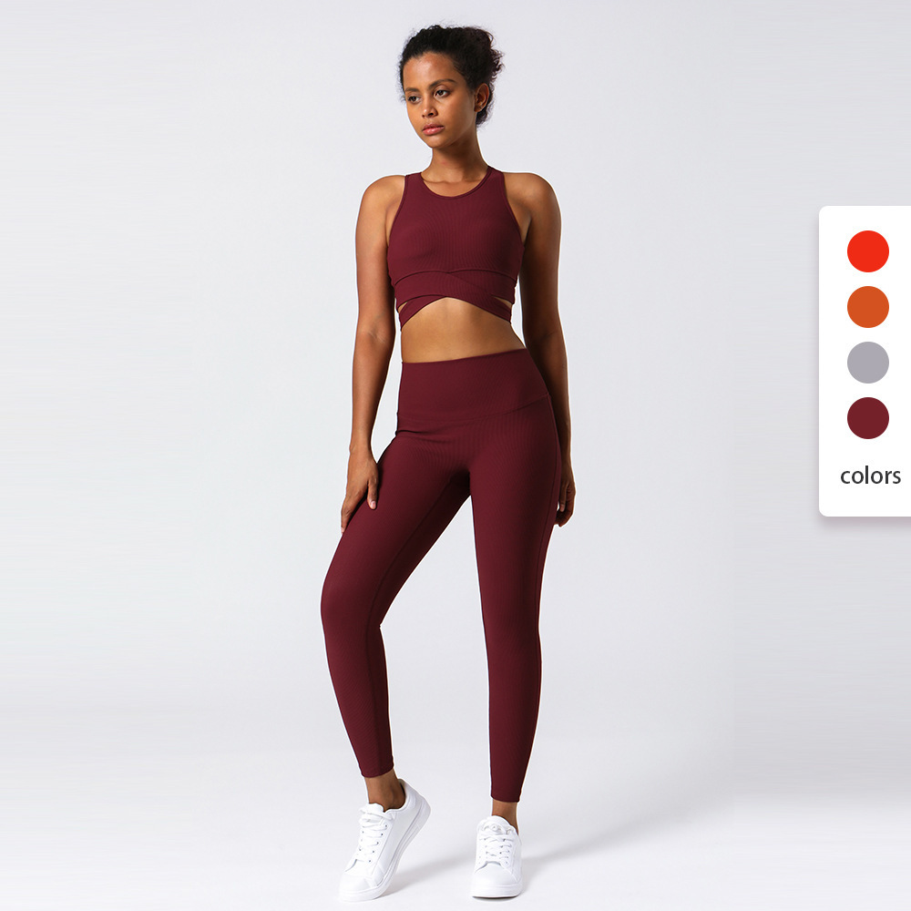 Women yoga pants and bra tops one set running gym fitness wear tops and leggings rib materials.