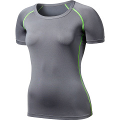 Women gym fitness compress t shirt stretchable breathable running t shirt for sports and exercise