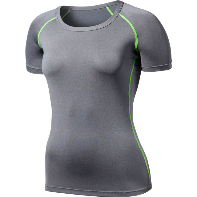 Women gym fitness compress t shirt stretchable breathable running t shirt for sports and exercise