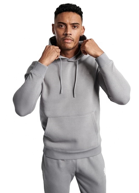 Grey colour of mens gym sports hoodie with customized logo for your brand thick fleece material fabric hoodie