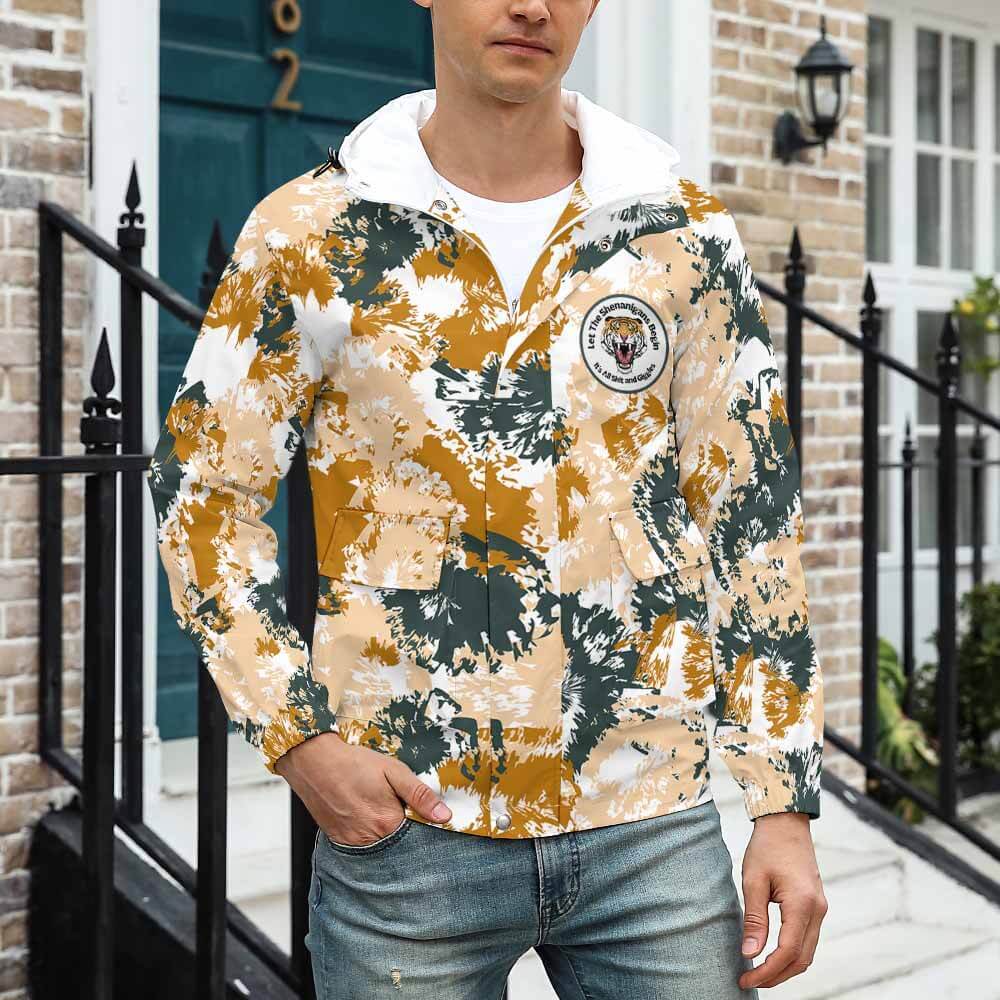 Digital printing full dye sublimation printing mens button up hoodie camo windbreaker hoodie jacket