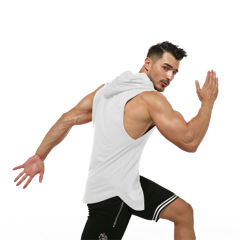 Mens hood gym shirt sleeveless gym t shirt with hoodie blank color custom logos