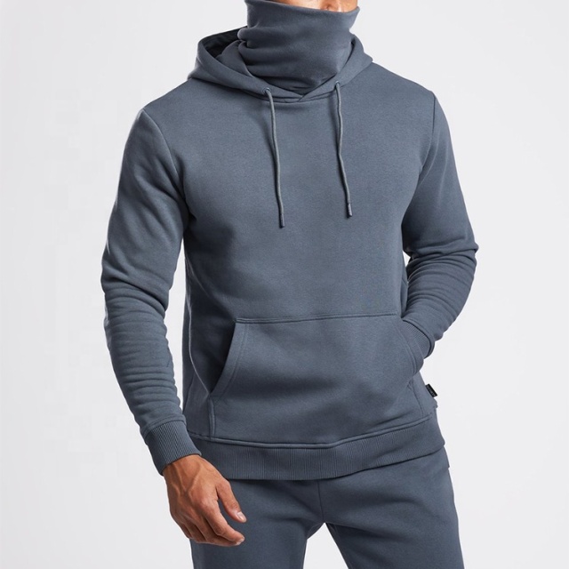 Mens gym fitness hoodie with mask for running and exercise