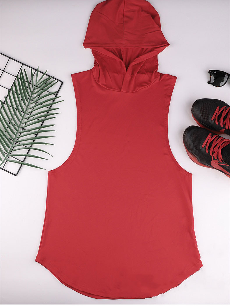 Mens hood gym shirt sleeveless gym t shirt with hoodie blank color custom logos