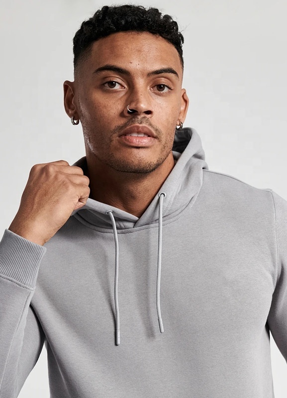 Grey colour of mens gym sports hoodie with customized logo for your brand thick fleece material fabric hoodie