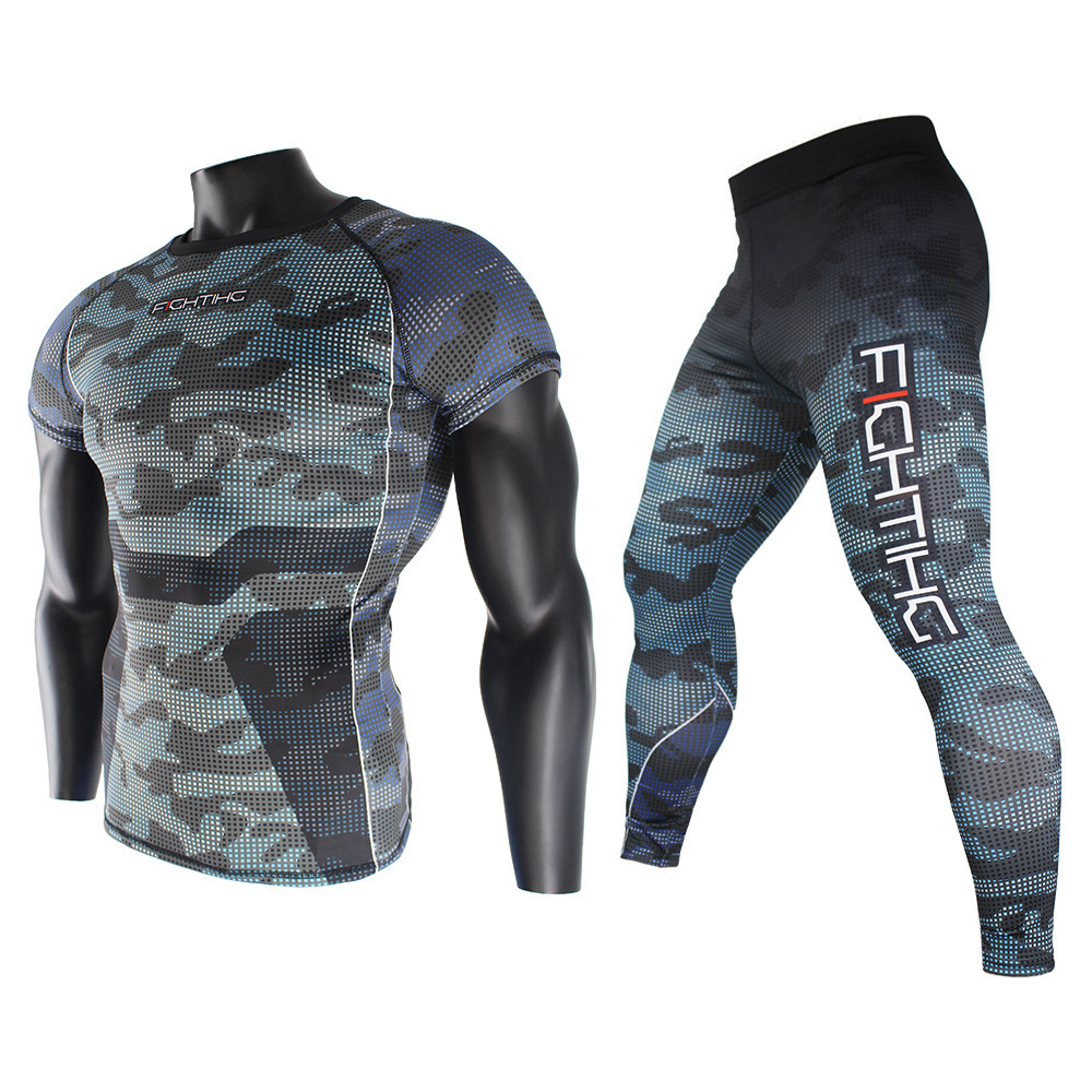 Short sleeve combat t shirt fightwear mma rashguards long compress pants