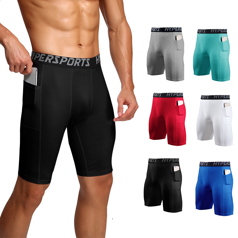 Solid color basic style mens compression combat shorts gym shorts