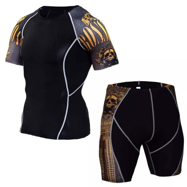 Gym Fitness Training Compression T Shirts Shorts Set