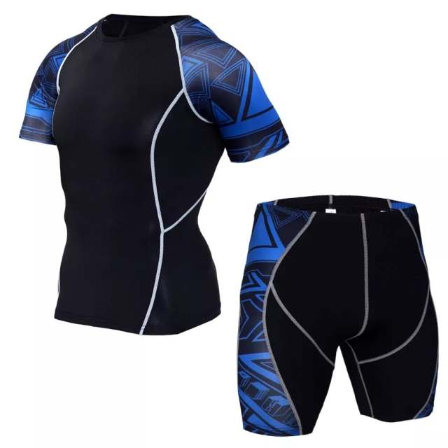 Gym Fitness Training Compression T Shirts Shorts Set