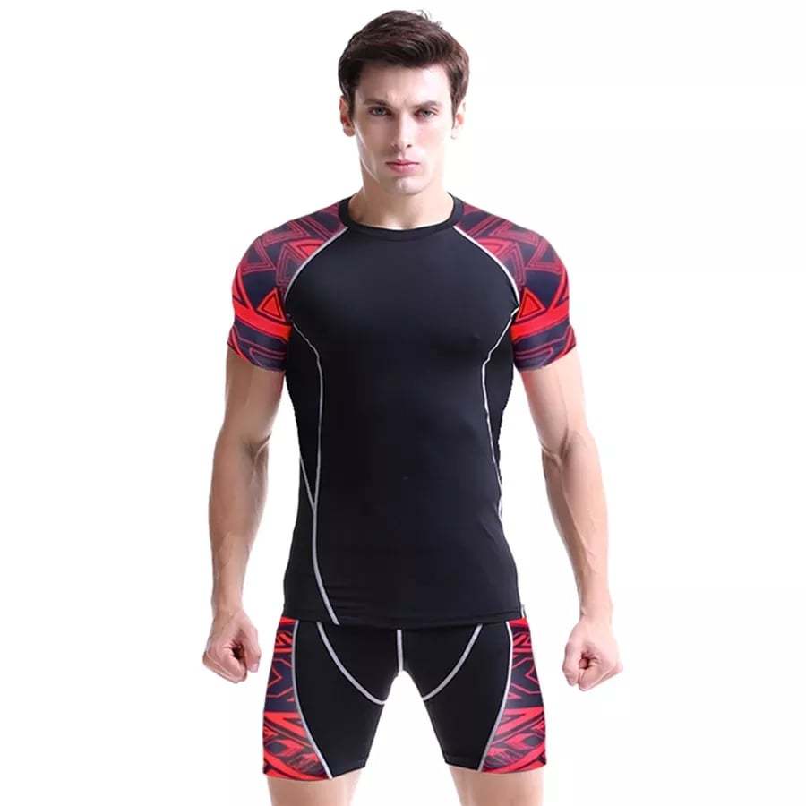 Gym Fitness Training Compression T Shirts Shorts Set