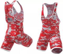 Red camo printing mens wrestling singlet apparel