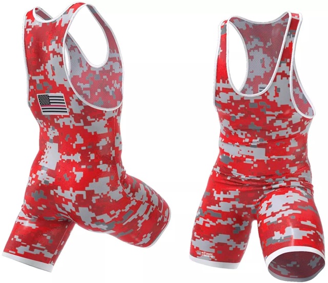 Red camo printing mens wrestling singlet apparel