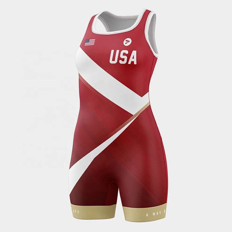 Red color printing custom wrestling singlet shirts