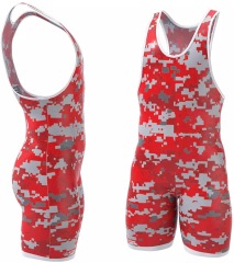 Red camo printing mens wrestling singlet apparel