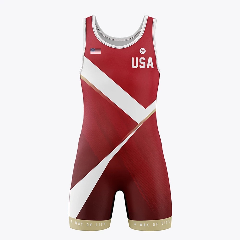 Red color printing custom wrestling singlet shirts
