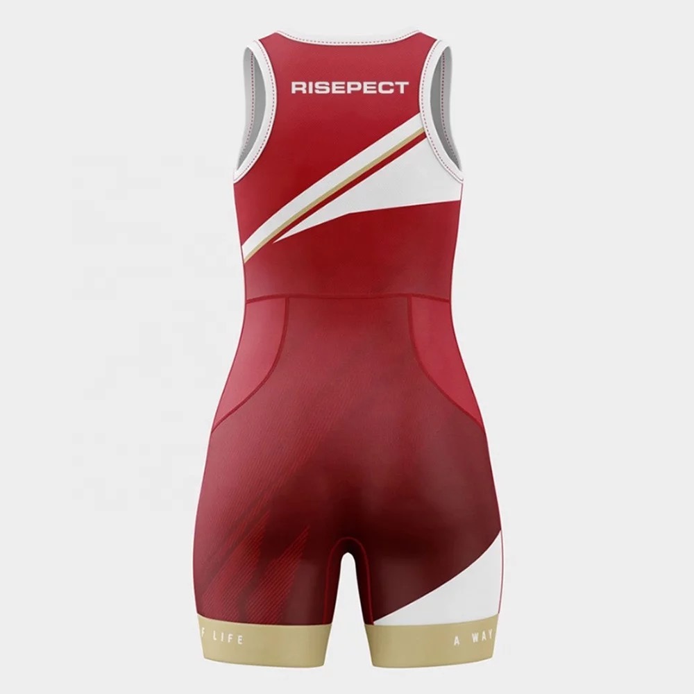 Red color printing custom wrestling singlet shirts