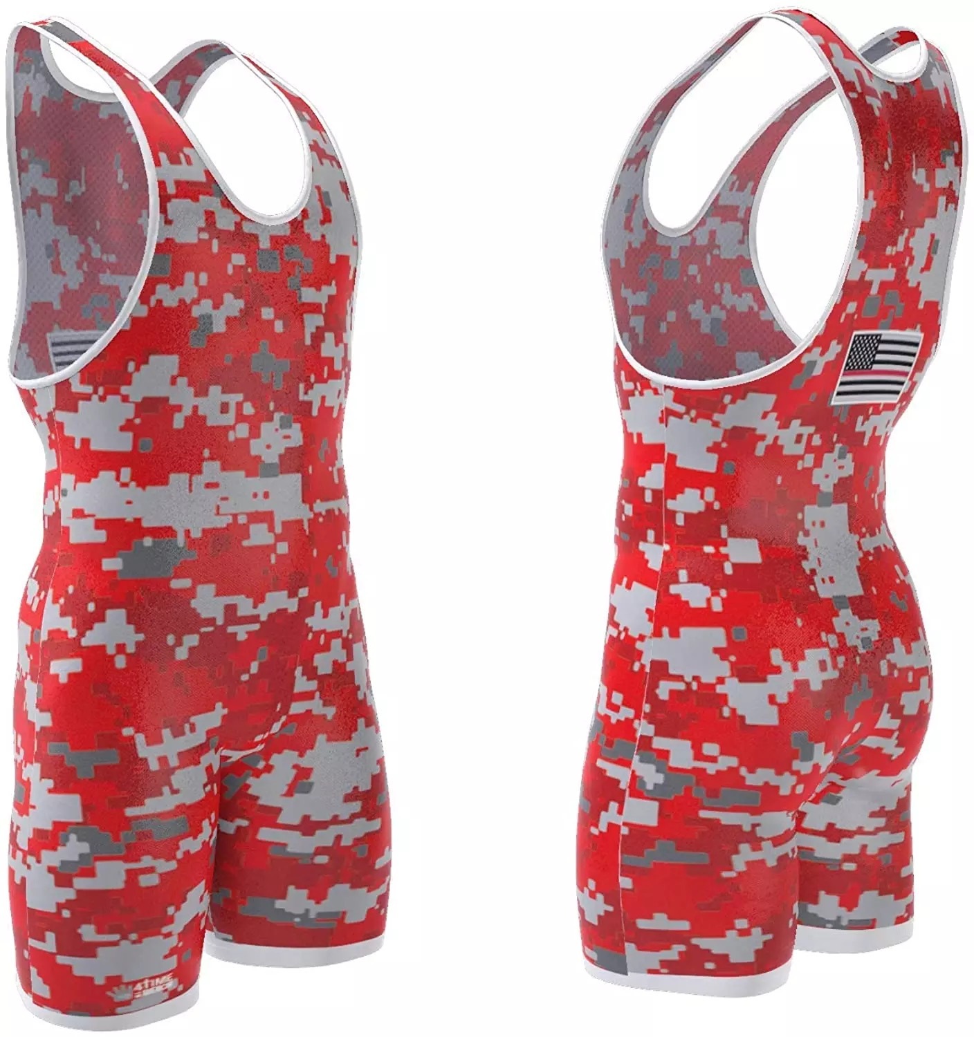 Red camo printing mens wrestling singlet apparel