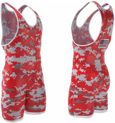 Red camo printing mens wrestling singlet apparel