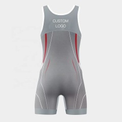 Grey color custom logo and stripes mens wrestling singlet shirt